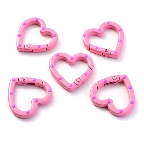 5 Stück Farben Metall Spot Herz Ring Federverschluss zu öffnender Karabiner Schlüsselanhänger Clips Haken Hundekette DIY Schmuck Schnalle Verbinder-6 von APTTEK