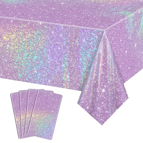 APUXXJUPA 4 Stück lila Laser-Tischdecken, Meerjungfrau-Tischdecke, rechteckig, violett, Tischdecke für schillernde Partydekorationen, Brautschmuck, Hochzeit, Partyzubehör, 130 x 220 cm (4, lila) von APUXXJUPA