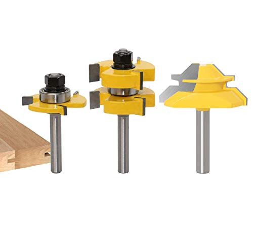 Oberfräser Set, 45 Grad Lock Mitre Router Bit Nutfräser + 8 mm Schaft Zungenschaft und Nutfräse Set 3 Zähne in Cutter aus Holz für Holzarbeiten von APlus