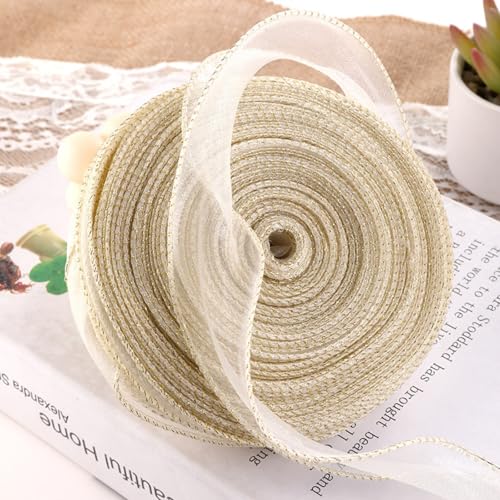 40 Yards Schillerndes Chiffonband Scher Draht Organza Band, Drahtkante Schleifenband Stoffband für Blumensträuße Geschenkverpackung, Hochzeitsstrauß, Schleifen, Kränze, 4cm (10 Yards,Kanariengelb) von AQCQDQ