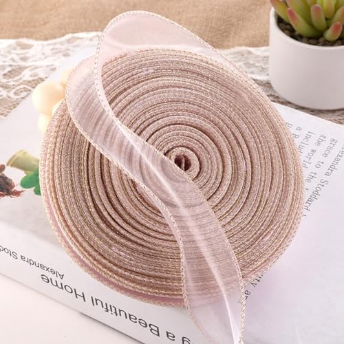 40 Yards Schillerndes Chiffonband Scher Draht Organza Band, Drahtkante Schleifenband Stoffband für Blumensträuße Geschenkverpackung, Hochzeitsstrauß, Schleifen, Kränze, 4cm (10 Yards,Lichtrosa) von AQCQDQ