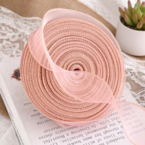 40 Yards Schillerndes Chiffonband Scher Draht Organza Band, Drahtkante Schleifenband Stoffband für Blumensträuße Geschenkverpackung, Hochzeitsstrauß, Schleifen, Kränze, 4cm (10 Yards,Rosa) von AQCQDQ