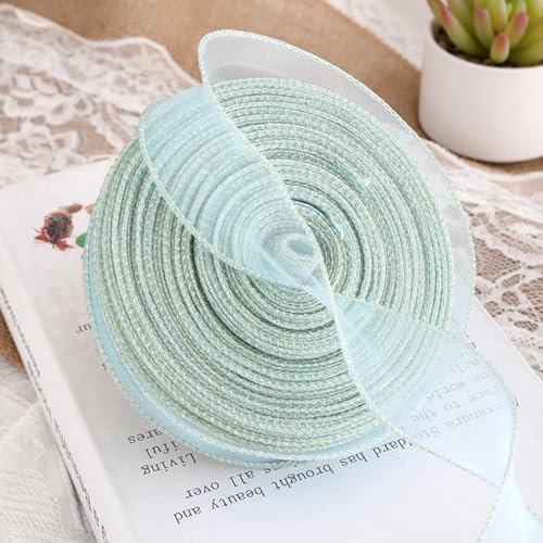 40 Yards Schillerndes Chiffonband Scher Draht Organza Band, Drahtkante Schleifenband Stoffband für Blumensträuße Geschenkverpackung, Hochzeitsstrauß, Schleifen, Kränze, 4cm (10 Yards,blau) von AQCQDQ