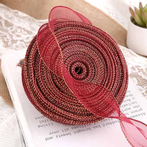 40 Yards Schillerndes Chiffonband Scher Draht Organza Band, Drahtkante Schleifenband Stoffband für Blumensträuße Geschenkverpackung, Hochzeitsstrauß, Schleifen, Kränze, 4cm (10 Yards,rot) von AQCQDQ