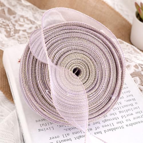 40 Yards Schillerndes Chiffonband Scher Draht Organza Band, Drahtkante Schleifenband Stoffband für Blumensträuße Geschenkverpackung, Hochzeitsstrauß, Schleifen, Kränze, 4cm (20 Yards,Lila;) von AQCQDQ