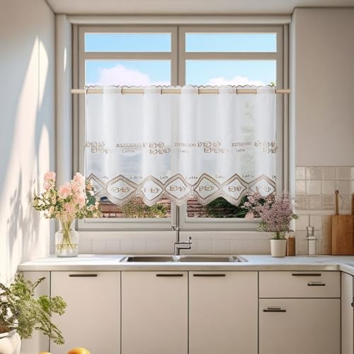 AQCQDQ Bengardine Einfacher Boho Kurze yorhange, Scheibengardine Häkeloptikund Quaste, Kurzstore Kurzgardine für kleine Fenster-für Landhausstil, Retro Küche Türvorhang (B120 x H80 cm (1er Pack) von AQCQDQ