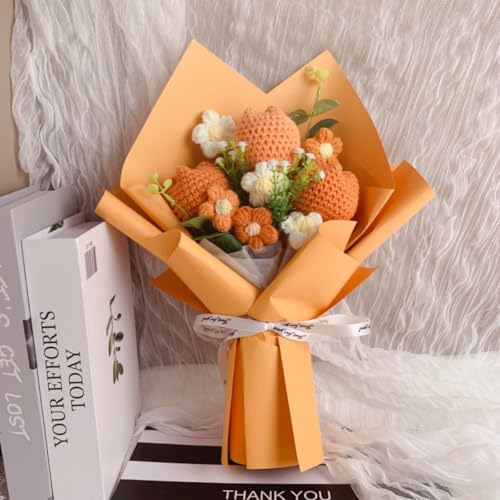 AQCQDQ Tulpen Häkel-Blumenstrauß Gehäkelte Blumen Handgefertigte Häkelblume Künstliche Tulpen Künstliche Blumen für Home Decor Ornamente Geburtstagsgeschenk (Orange) von AQCQDQ