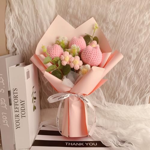 AQCQDQ Tulpen Häkel-Blumenstrauß Gehäkelte Blumen Handgefertigte Häkelblume Künstliche Tulpen Künstliche Blumen für Home Decor Ornamente Geburtstagsgeschenk (Rosa) von AQCQDQ