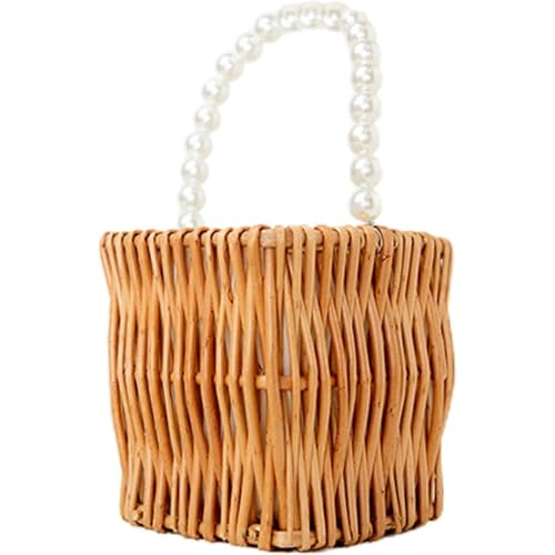 Blumenmädchen mit Perlengriff, Wicker Rattan Blume Korb Container Mit, Damenhandtasche Riementasche, Wicker BlumenmäDchen Korb FüR Hochzeiten (Quadrat,4pcs) von AQCQDQ