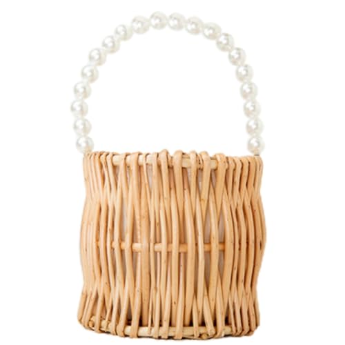 Blumenmädchen mit Perlengriff, Wicker Rattan Blume Korb Container Mit, Damenhandtasche Riementasche, Wicker BlumenmäDchen Korb FüR Hochzeiten (Runden,4pcs) von AQCQDQ