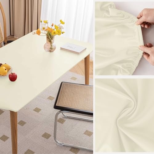 Elastisch Tischtuch, Wasserdicht Ölbeständig Tischdecke, Pu Leder Knitterfreie Tisch Stoff, Dauerhaft Kratzfest für Kitchen, Haus, Hochzeiten, Party (Creme,80 * 120 cm) von AQCQDQ