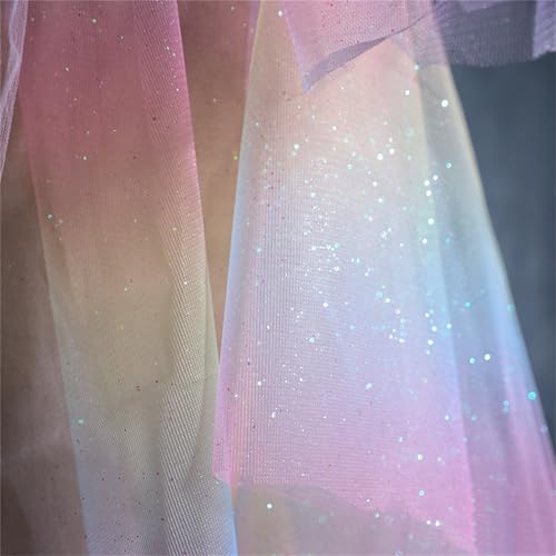 Farbig Glitter Dekoration Tischedeko DIY Von, Regenbogen Tulle Farbverlauf Tüll, Basteln Dekostoff Tüllband Tischband Tüllnetz, Supplies Hauch Zart Fein Rolletüllband Party Deko (1.5x0.5 m) von AQCQDQ