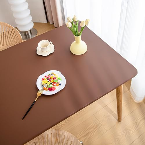 Rechteckige PU-Leder Elastische Tischdecke, Kunstleder Tischdecke mit Elastischem Rand rutschfest, wasserdichte Abwischbar Tischabdeckung für Küche, Wasserdicht, öldicht (Braun,60X120cm) von AQCQDQ