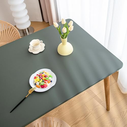 Rechteckige PU-Leder Elastische Tischdecke, Kunstleder Tischdecke mit Elastischem Rand rutschfest, wasserdichte Abwischbar Tischabdeckung für Küche, Wasserdicht, öldicht (DunkelgrüN,60X120cm) von AQCQDQ