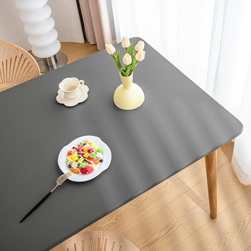 Rechteckige PU-Leder Elastische Tischdecke, Kunstleder Tischdecke mit Elastischem Rand rutschfest, wasserdichte Abwischbar Tischabdeckung für Küche, Wasserdicht, öldicht (Grau,60X120cm) von AQCQDQ