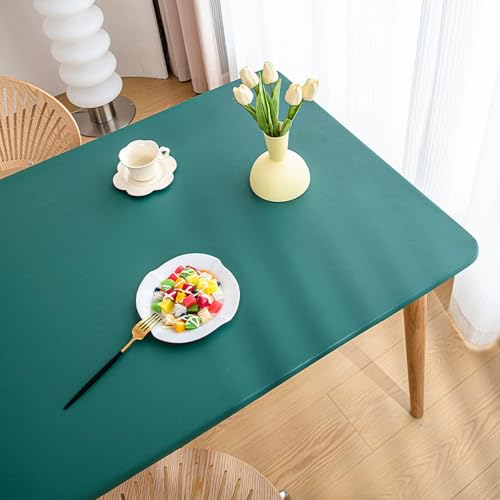 Rechteckige PU-Leder Elastische Tischdecke, Kunstleder Tischdecke mit Elastischem Rand rutschfest, wasserdichte Abwischbar Tischabdeckung für Küche, Wasserdicht, öldicht (GrüN,60X120cm) von AQCQDQ