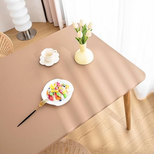 Rechteckige PU-Leder Elastische Tischdecke, Kunstleder Tischdecke mit Elastischem Rand rutschfest, wasserdichte Abwischbar Tischabdeckung für Küche, Wasserdicht, öldicht (Khaki,60X120cm) von AQCQDQ