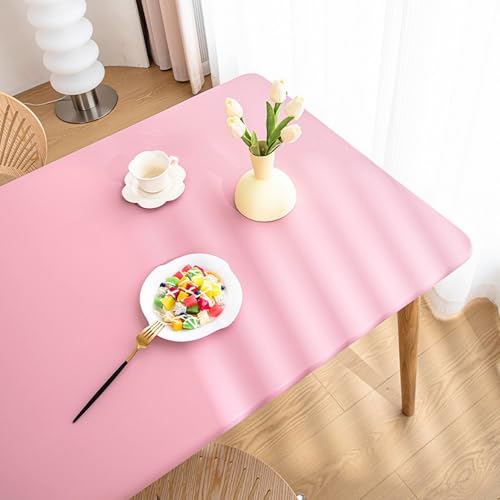 Rechteckige PU-Leder Elastische Tischdecke, Kunstleder Tischdecke mit Elastischem Rand rutschfest, wasserdichte Abwischbar Tischabdeckung für Küche, Wasserdicht, öldicht (Rosa,60X120cm) von AQCQDQ