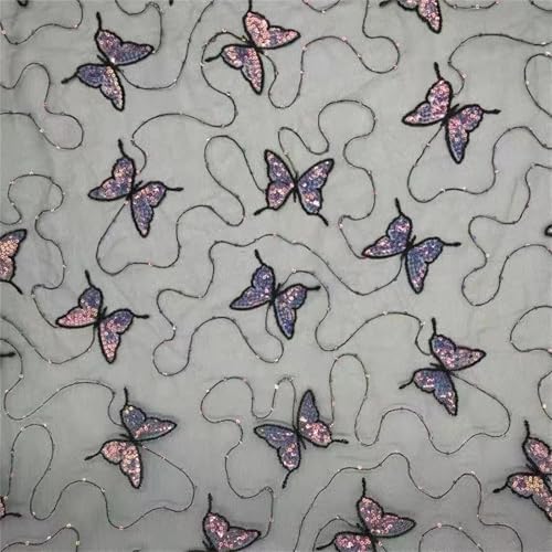 Spitzen Tüllstoff Glitzer, Farbig Glitter Dekoration Tischedeko DIY Von Dekostoff Mit Sternen, Weiß Tüllstoff Bestickter Tüll Mit Schmetterling Pailletten Tüllband Mesh Deko Stoffe (1.3x0.9 m,#2) von AQCQDQ