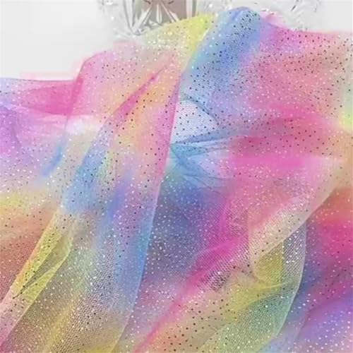 Tüllstoff Glitzer, Regenbogen Organza Tulle Tüll, Tüll Rolle Farbverlauf, Sparkly Stoff Dekostoff Mit Sternen, Tüll Meterware Glitzer Basteln, Pailletten Tischläufer (1.5x1 m) von AQCQDQ