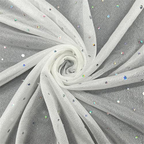 Tüllstoff Glitzer Dekostoff Mit Sternen, Weiß Tüllstoff Organza Stoff Tüll Dekostoff Dekoband, Farbig Glitter Dekoration Für Pailletten Tischläufer Hochzeit Party Kopfschmuck Dekoration (1.5x2 m) von AQCQDQ