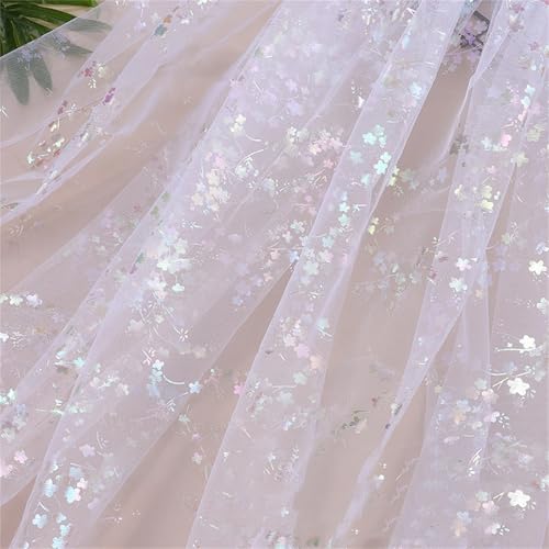 Tüllstoff Weiß Meterware, Chiffon Stoff Dekostoff, Transparent Organza Tüllband Regenbogen Deko, Supplies Hauch Zart Fein Rolletüllband Tischläufer Geschenkband Schleife Nähen (1.5x1 m) von AQCQDQ