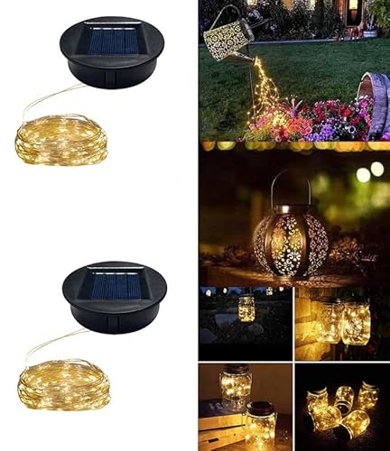 Solarleuchten Ersatz Top Teile für Outdoor Solar Gießkanne Hängende Laternen mit 90 LED String Lithgs Abnehmbarer Stecker (Warmweiß) (2 Stück 7 cm) von AQEENURA