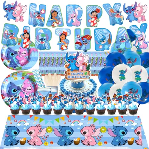 AQXONG 135 Pcs Party Dekorationen und Accessoires, Partygeschirr für Jungen und Mädchen, Kindergeburtstagsgeschirr, Zubehör für Partys, Exquisites Cartoon Motton Party Dekorationszubehör（10 Personen） von AQXONG