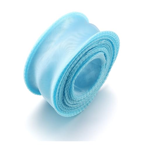 AQXYWQLL 10 Yards/Rolle transparentes Chiffonband Organza-Satinbänder for Geschenkverpackungen, Dekoration, Hochzeitssträuße, Kranz, Nähzubehör(Light blue,4cm With scroll) von AQXYWQLL