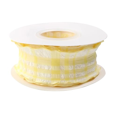 AQXYWQLL 10 yards Polyester Plissee Band Bunte Plaid Satin Bänder for Blumen Geschenk Verpackung DIY Kleidung Zubehör Hause Dekoration(Yellow,Width 2.5cm) von AQXYWQLL