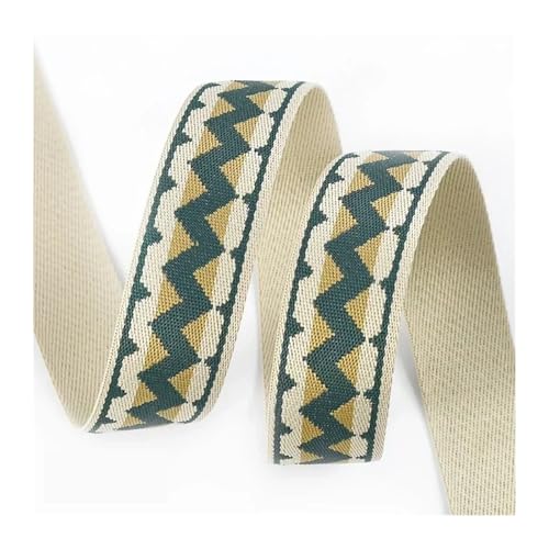 AQXYWQLL 2/5 Meter 38/50 mm ethnisches Bandband 3 mm dick Handtasche Jacquard-Gurtband Bänder Nähen Umreifung DIY gemustertes Bastelzubehör(0439DarkGreen-38mm,2Meters) von AQXYWQLL