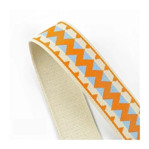 AQXYWQLL 2/5 Meter 38/50 mm ethnisches Bandband 3 mm dick Handtasche Jacquard-Gurtband Bänder Nähen Umreifung DIY gemustertes Bastelzubehör(0440Orange-50mm,5Meters) von AQXYWQLL