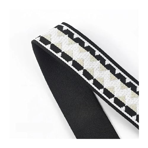 AQXYWQLL 2/5 Meter 38/50 mm ethnisches Bandband 3 mm dick Handtasche Jacquard-Gurtband Bänder Nähen Umreifung DIY gemustertes Bastelzubehör(0460Black-50mm,2Meters) von AQXYWQLL