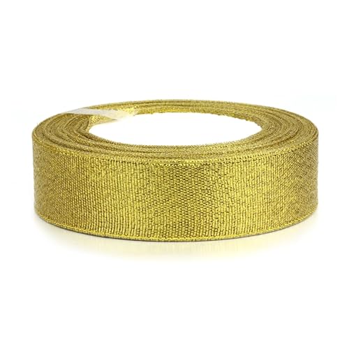 AQXYWQLL 25 yards/rolle 0,6-5 cm Glitter Golden Silber Band Nähen Party Hochzeit Geschenkpapier Schleife DIY Organzaband Weihnachten Heimdekoration(Golden,12mm) von AQXYWQLL