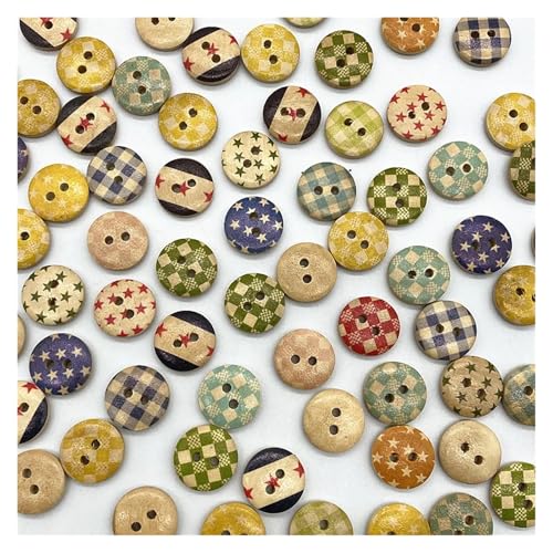 AQXYWQLL 30 Stück 15 mm gemischter Holzknöpfe, runder Knopf, mit Monogramm, Liebe, Scrapbooking for Hochzeitsdekoration, Nähen(33) von AQXYWQLL