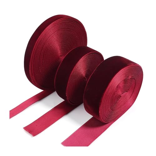 AQXYWQLL 5-10yards 6/10/15/25/32mm Samtband Hochzeit Party Dekoration Handgemachtes Band Geschenkverpackung Haarschleife DIY Weihnachtsband(Wine Red,25mm 5yards) von AQXYWQLL