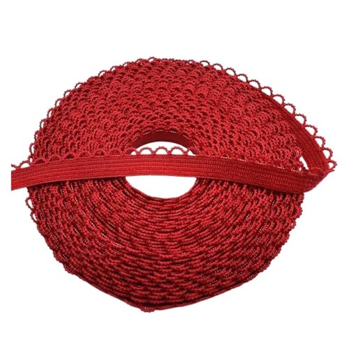 AQXYWQLL 5 Yards 10 mm elastisches Spitzenband, umklappbares Spandex-Gummiband for Nähen von Spitzenbesatz, DIY-Stirnband, Unterwäsche, Dessous-Zubehör(Red,2 yards) von AQXYWQLL