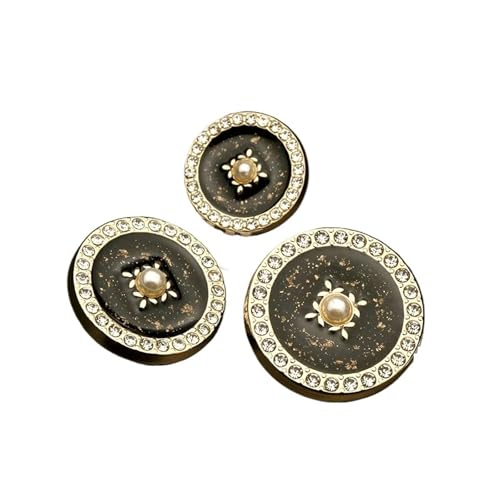 AQXYWQLL 6 Stück 18–25 mm Dekor Nähen Metall Perle Gold Strass Schwarz Jean Knöpfe for Kleidung Handwerk Handarbeiten Nähzubehör Luxus(B2,22mm. 6 Pieces) von AQXYWQLL