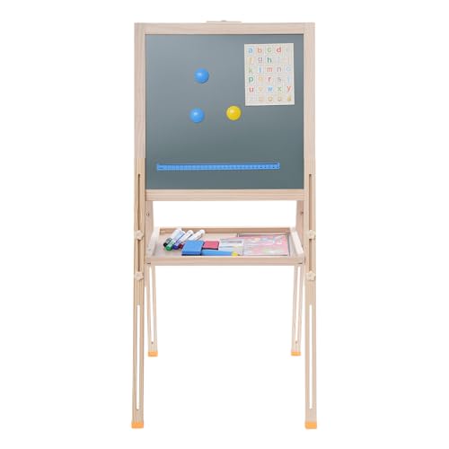 Staffelei mit Magnettafel, All-in-One Staffelei für Kinder, 3-in-1-Kinder Staffelei, Kindertafel mit Kreide und Magnet, Doppelseitige Staffelei, Höhenverstellbar Standtafel, für Kinder und Kleinkinder von ARBGO