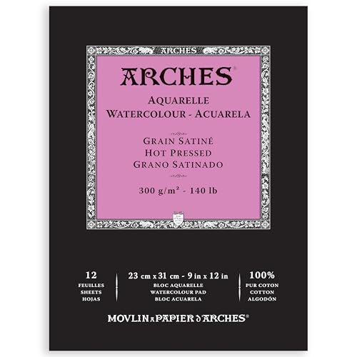 ARCHES A1795097 Block Enc 23 x 31 12H Aquarelle 100% Satin 300 g weiß Nat, Naturweiß von ARCHES