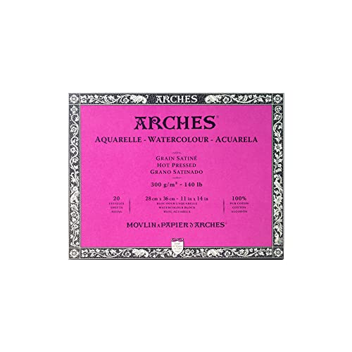 Arches 1711604 Aquarell Block, 20 Blatt Aquarellpapier in Naturweiß, 300g/m², hohe Farbechtheit, Alterungsbeständigkeit, Satiniert, 28 x 36cm von ARCHES