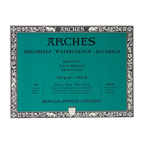 Arches 1795065 Aquarellpapier im Block (23 x 31 cm, 4-seitig geleimt, 640g/m² Feinkorn) 10 Blatt schwarz von ARCHES