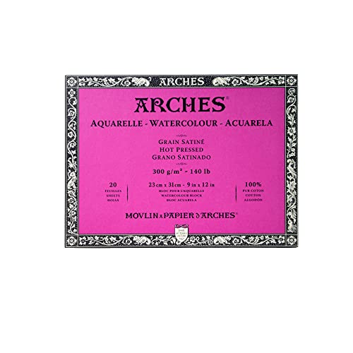 Arches 1795072 Aquarellpapier im Block (23 x 31 cm, 4-seitig geleimt, 300g/m² Satiniert) 20 Blatt naturweiß von ARCHES