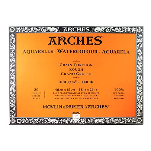 Arches 1795089 Aquarellpapier im Block (46 x 61 cm, 4-seitig geleimt, 300g/m² Grobkorn) 20 Blatt naturweiß von ARCHES
