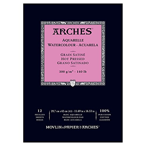 Arches 1795099 Aquarellpapier im Block, 16 Blatt, A3 42 x 29,7 cm Kopfgeleimt 300 g/m², Satiniert, naturweiß von ARCHES