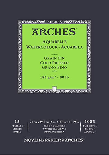 Bloc Enc 21 x 29,7 15H Arches Aquarelle 100% fein 185 g weiß von ARCHES