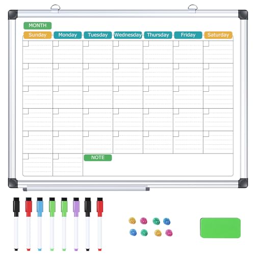 ARCOBIS Magnetischer Whiteboard-Kalender für die Wand, 60x45 cm, Beidseitiger Monatskalender mit Stiftablage, 8 Markern, 8 Magneten, 1 Radiergummi für Zuhause, Büro, Schule von ARCOBIS