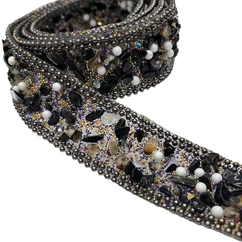 Kleidungsspitzenzubehör, 2,4 cm Strass-Spitzenaufkleber Bohren Kleidung Taschen Hüte Schuhe Zubehör DIY Strasskette Klebenetz Bohren(Black) von ARDZLALS