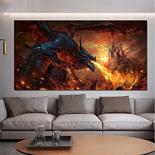 5D Diamond Painting Full Set Heftiger feuerspeiender Drache 50x100cm Großformat DIY Malen nach Zahlen Diamant Malerei Kit DIY Kreuzstich Diamant Gemälde Stickerei Painting Bilder Kunst Handwerk von AREPAS