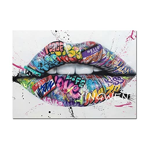 AREPAS 5D Diamond Painting Full Set Graffiti-Zähne-Lippen 50x100cm Großformat DIY Malen nach Zahlen Diamant Malerei Kit DIY Kreuzstich Diamant Gemälde Stickerei Diamant Painting Bilder Kunst Handwerk von AREPAS